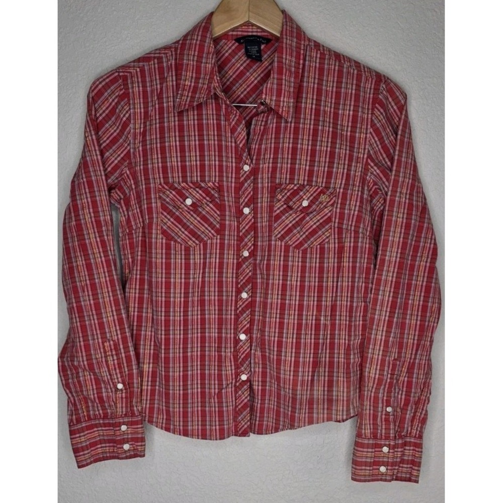 Vintage Abercrombie Fitch Pearl Snap Plaid Long Sleeve Sz M Equestrian Western